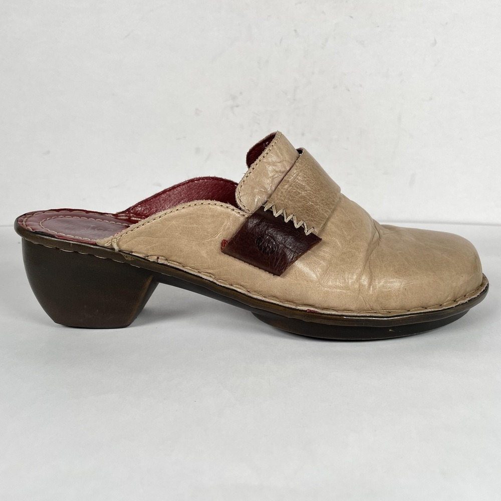 Josef Seibel Shoes Womens Size 39 Taupe Leather Slip On Mules Clogs Comfort Heel